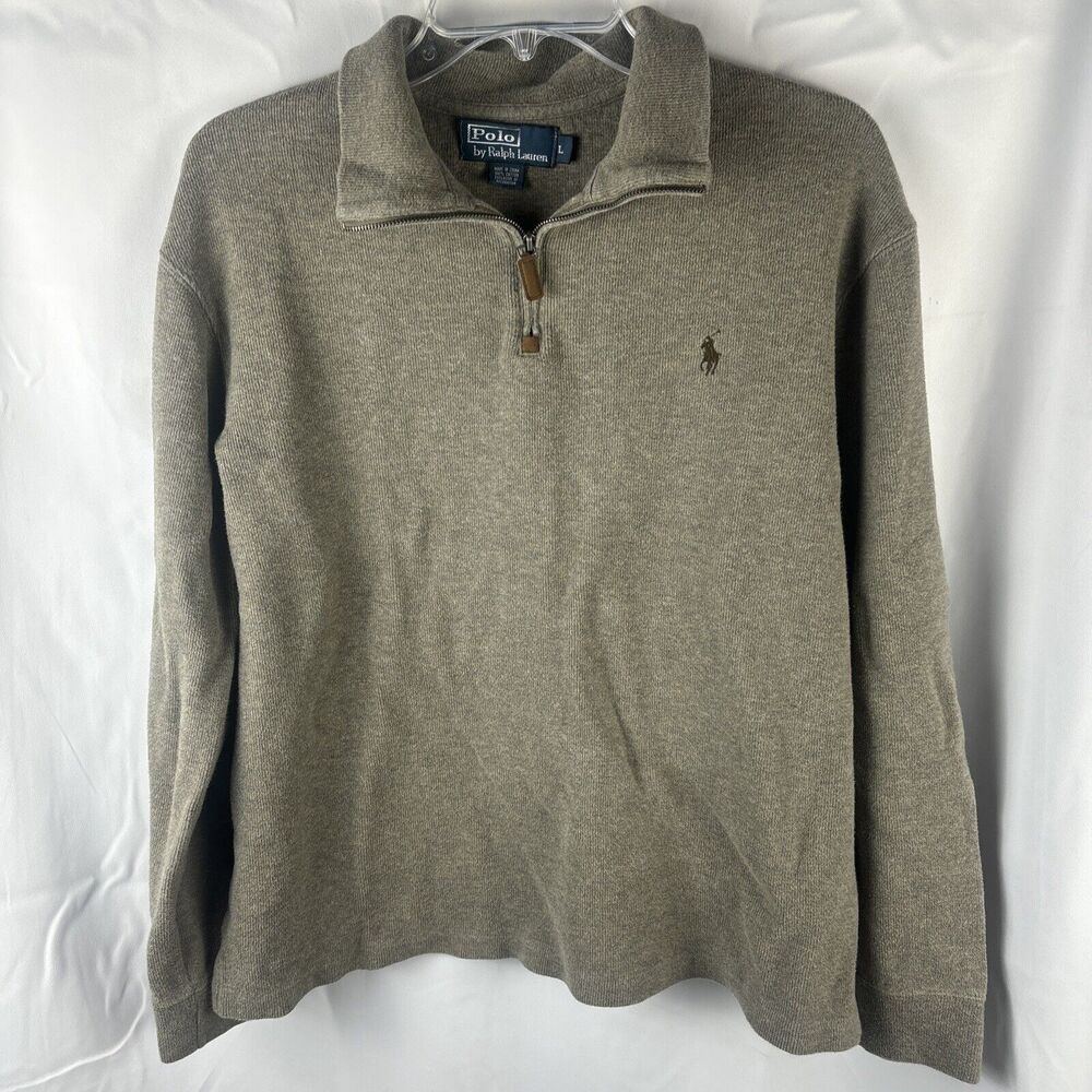 Polo Ralph Lauren 1/4 Zip Sweater Men’s Large Gray Brown